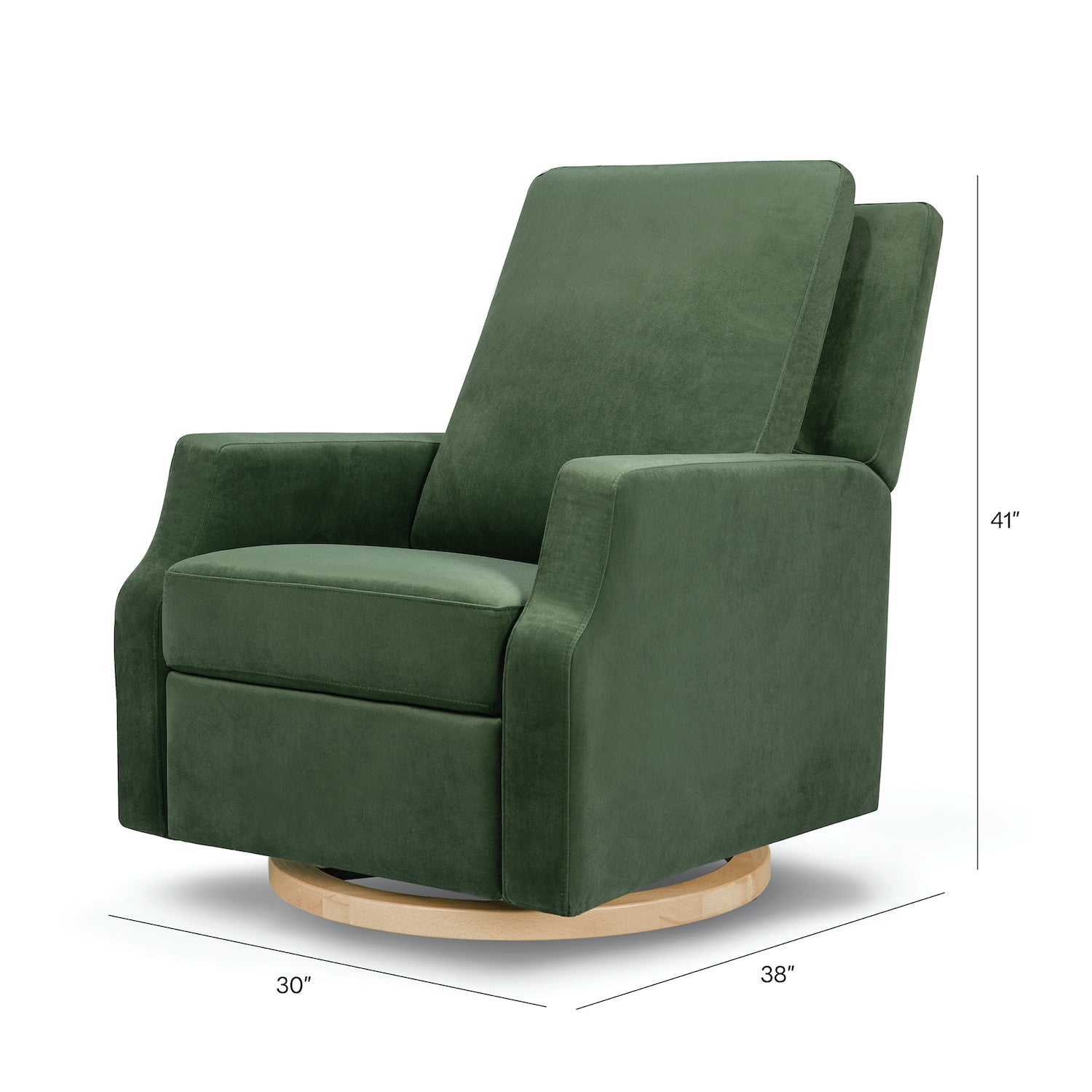 Crewe Recliner + Swivel Glider | Forest Green Velvet w/ Light Wood Base