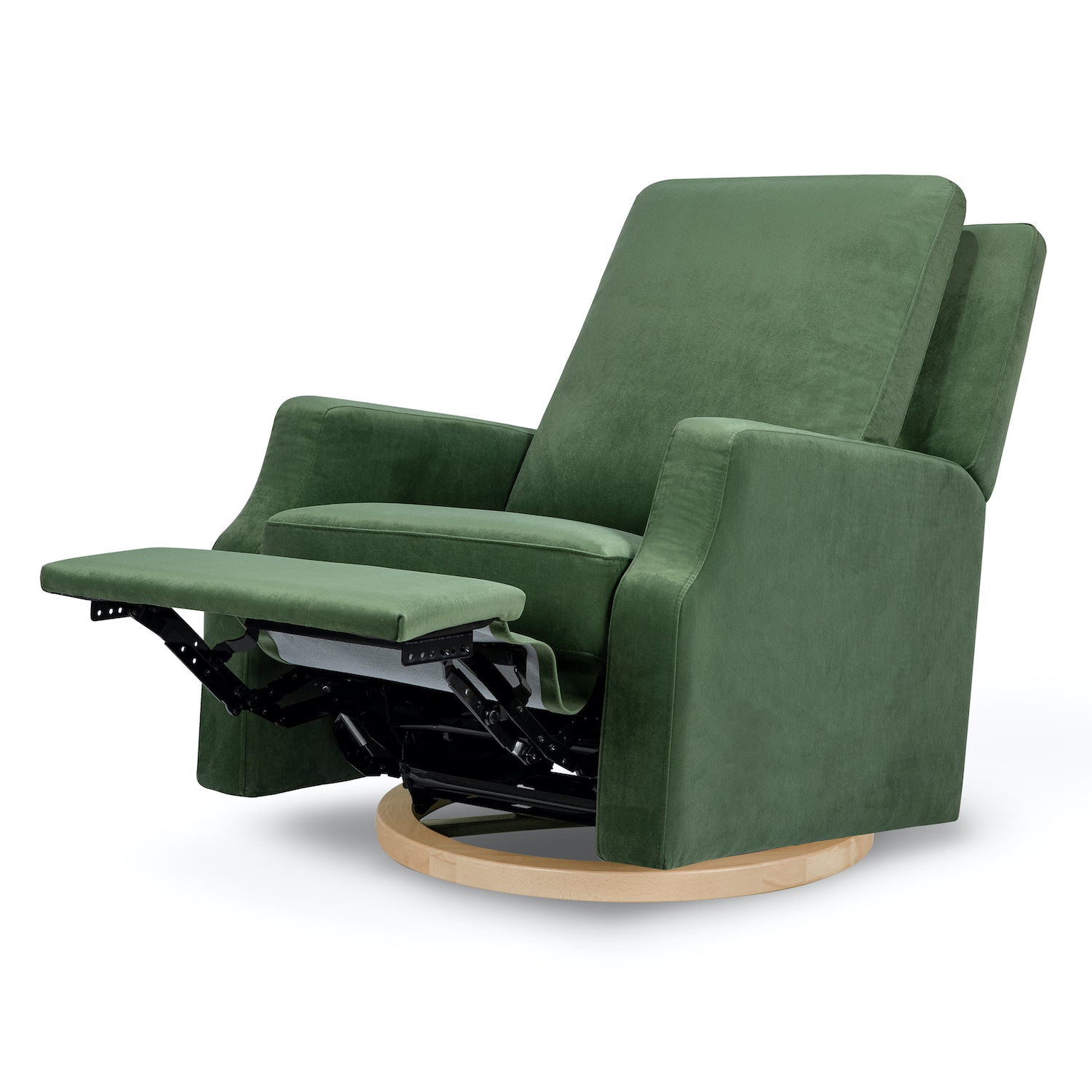 Crewe Recliner + Swivel Glider | Forest Green Velvet w/ Light Wood Base