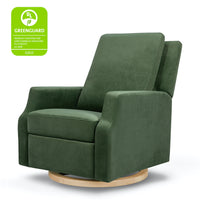 Crewe Recliner + Swivel Glider in Eco-Performance Fabric - Forest Green Velvet with Light Wood Base