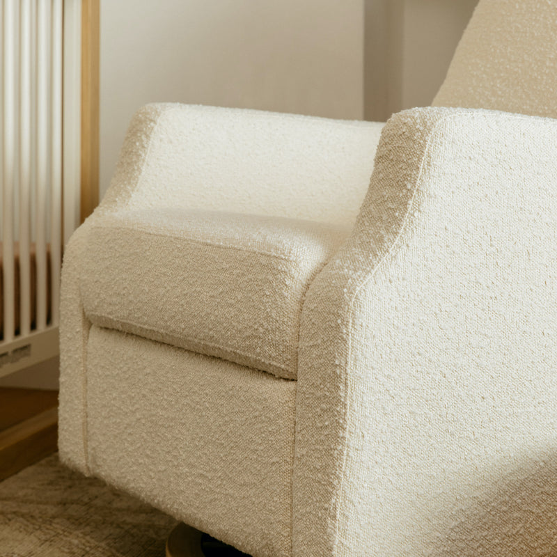 Crewe Recliner + Swivel Glider in Eco-Performance Fabric - Ivory Boucle w/ Light Wood Base