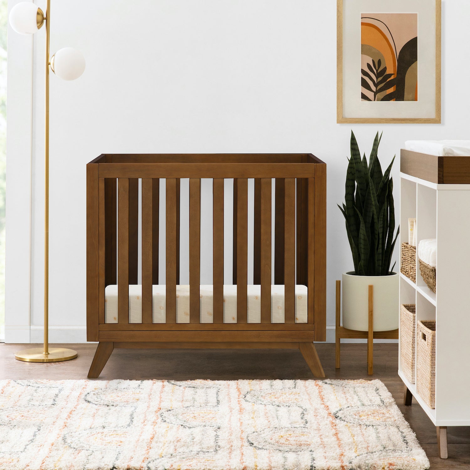Otto 3-in-1 Convertible Mini Crib with 4" Mattress - Walnut - Project Nursery