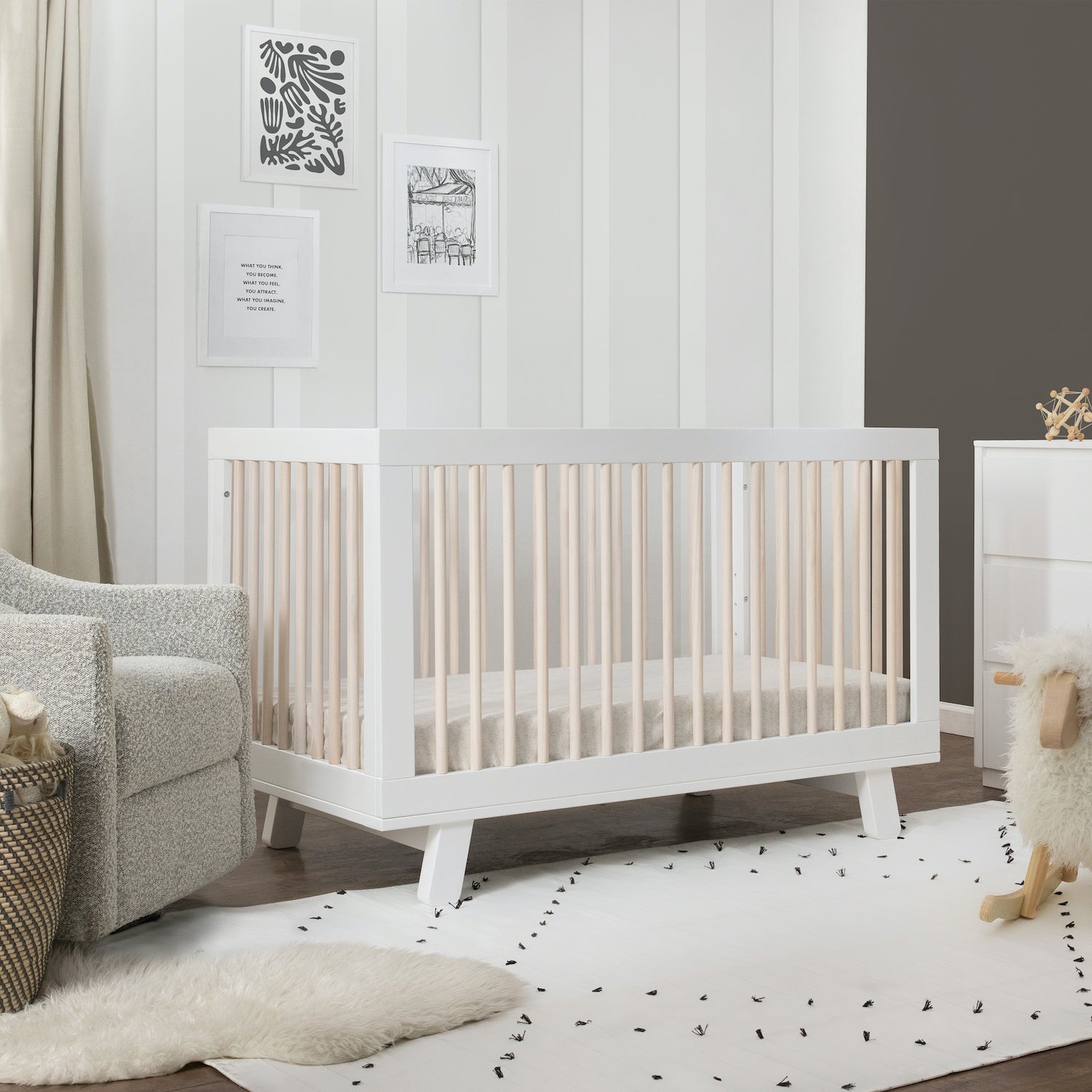 Hudson 3-in-1 Convertible Crib with Toddler Bed Conversion Kit - White/Washed Natural - Project Nursery