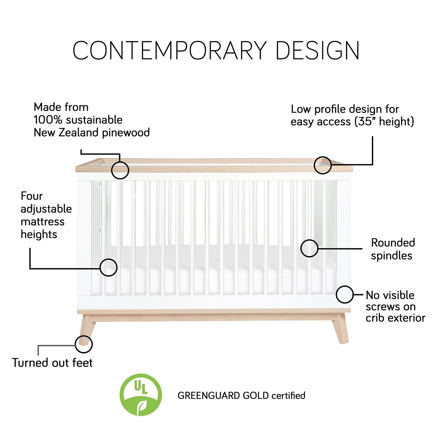 Scoot 3-in-1 Convertible Crib with Toddler Bed Conversion Kit - White - Project Nursery