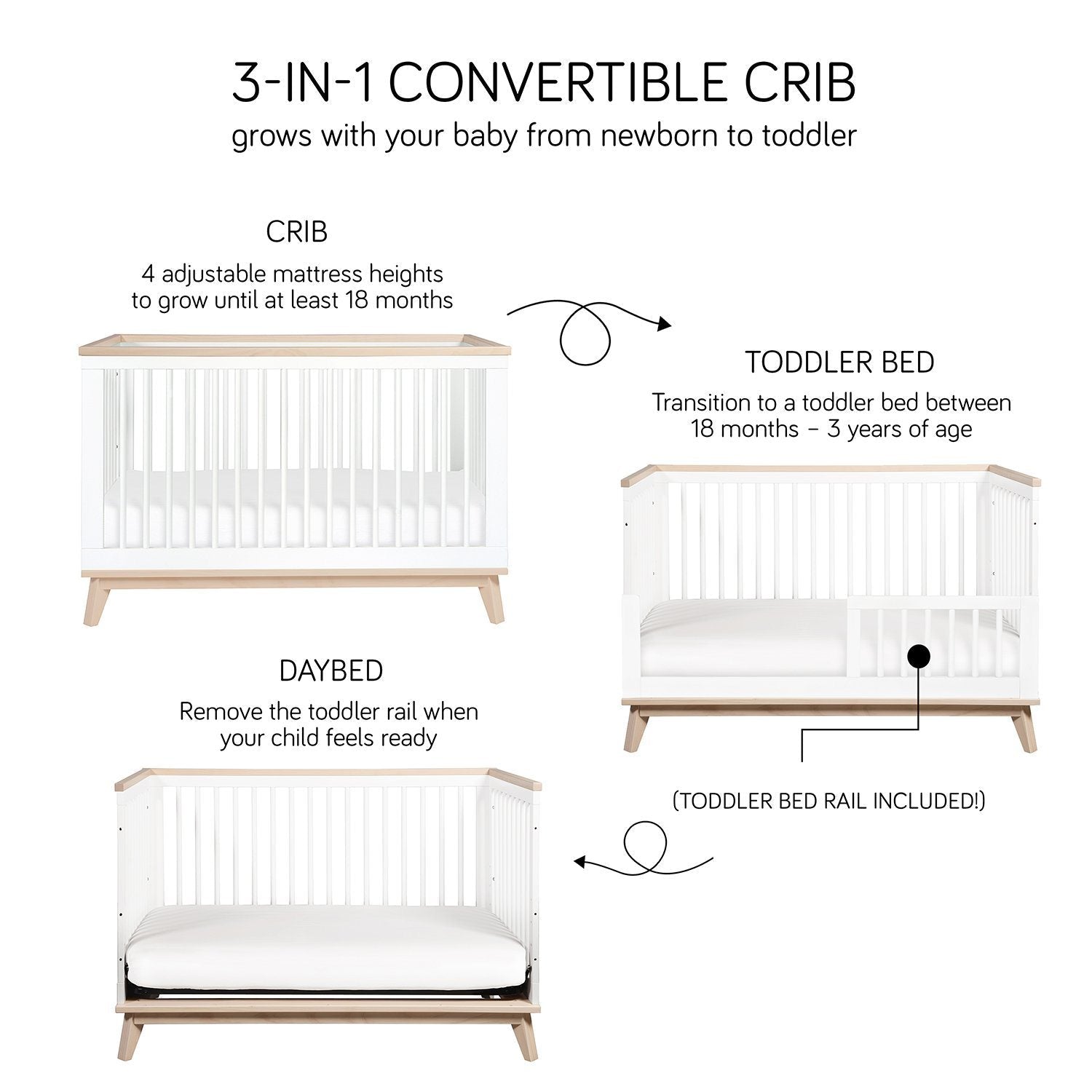Scoot 3-in-1 Convertible Crib with Toddler Bed Conversion Kit - White - Project Nursery
