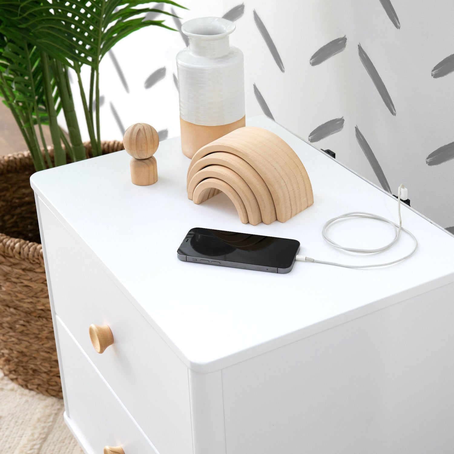 Lolly Nightstand with USB Port - White / Natural - Project Nursery