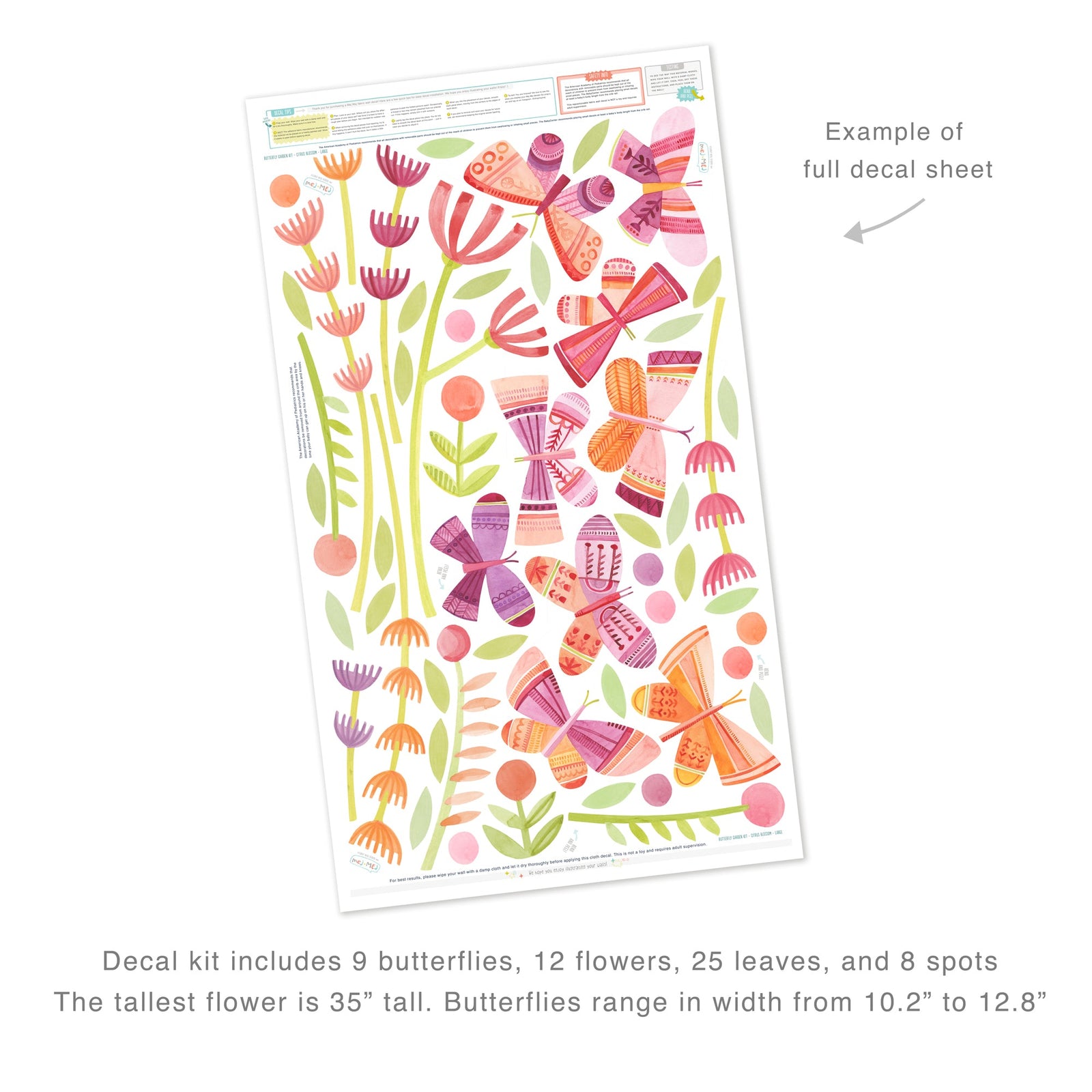 Citrus Blossom Butterfly Garden Wall Decals - Medium