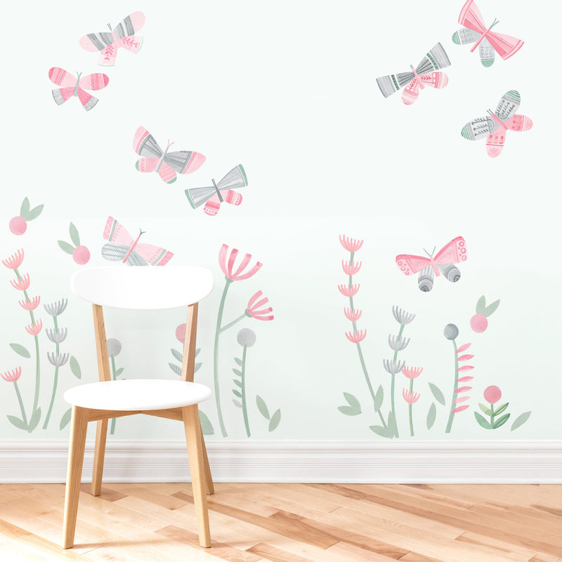 Strawberry Fog Butterfly Garden Wall Decal Set - Small