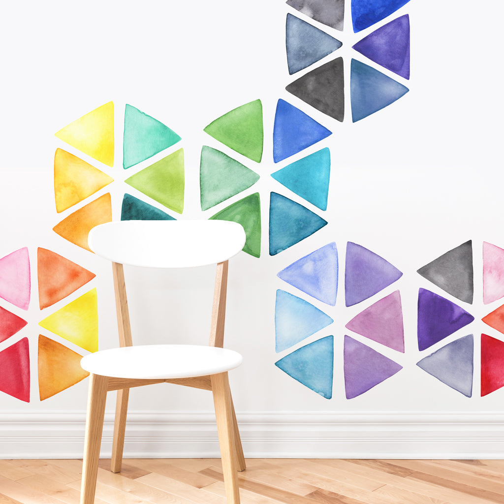 Rainbow Watercolor Triangle Wall Decal Set - Large
