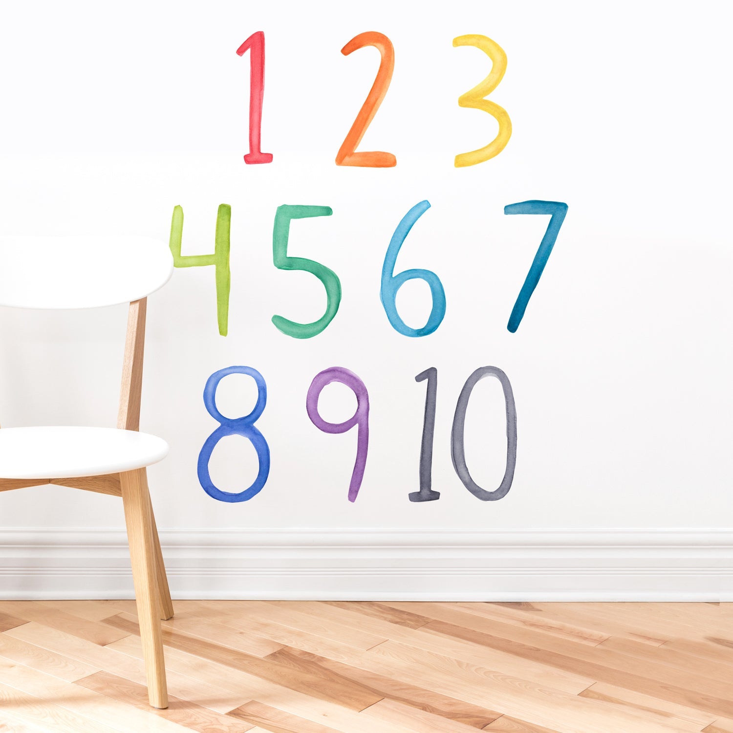 Rainbow Watercolor Number Wall Decals