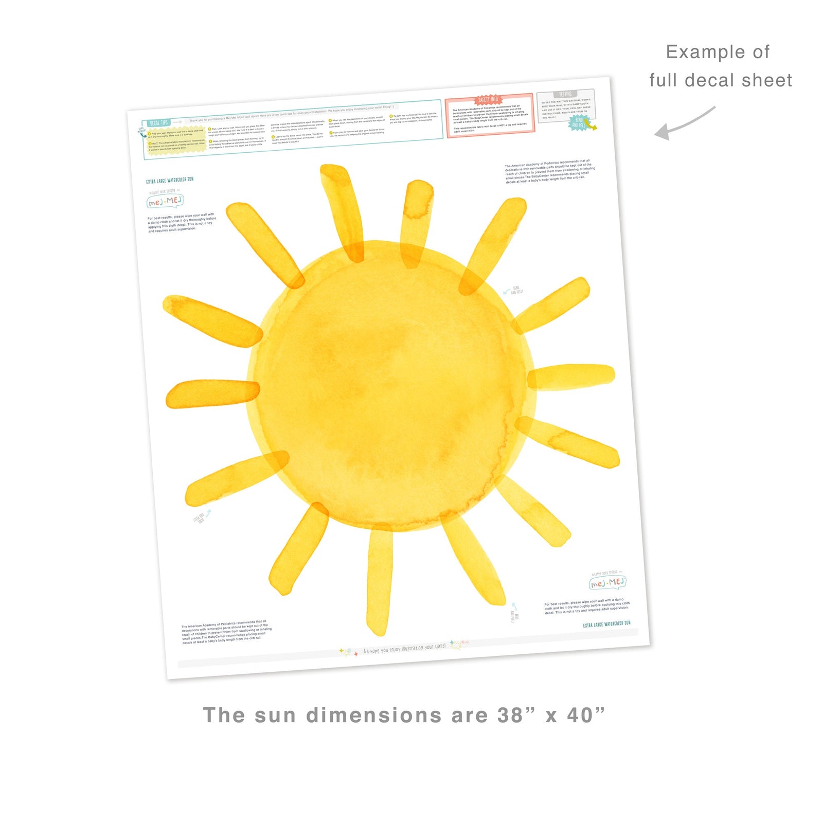 Watercolor Sun Wall Decal - Extra Large