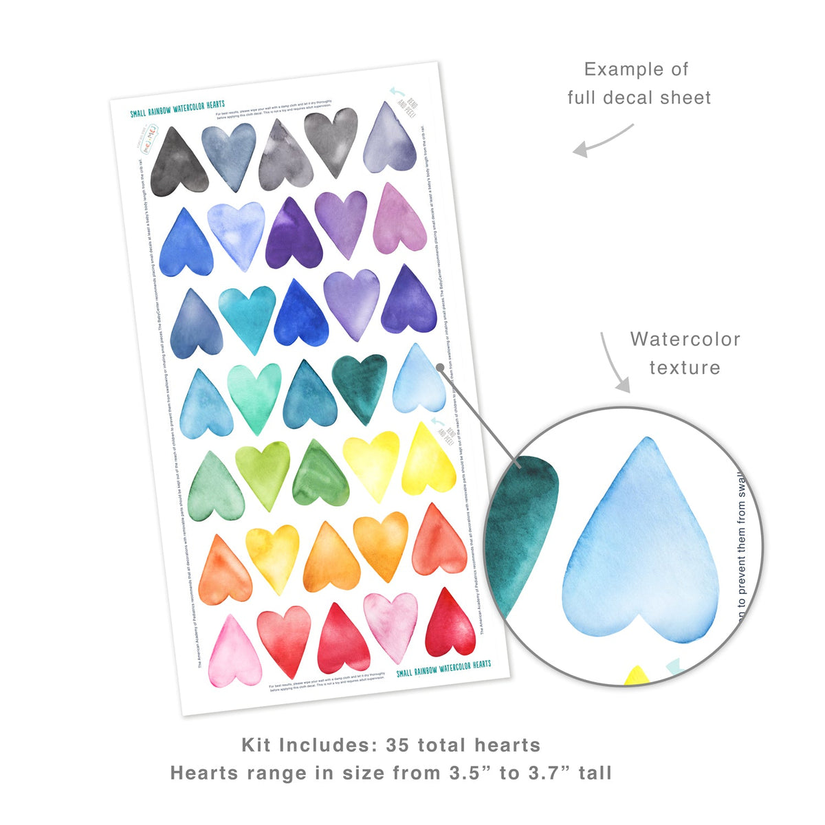 Rainbow Watercolor Heart Wall Decals - Small