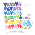 Rainbow Watercolor Heart Wall Decal Set - Large
