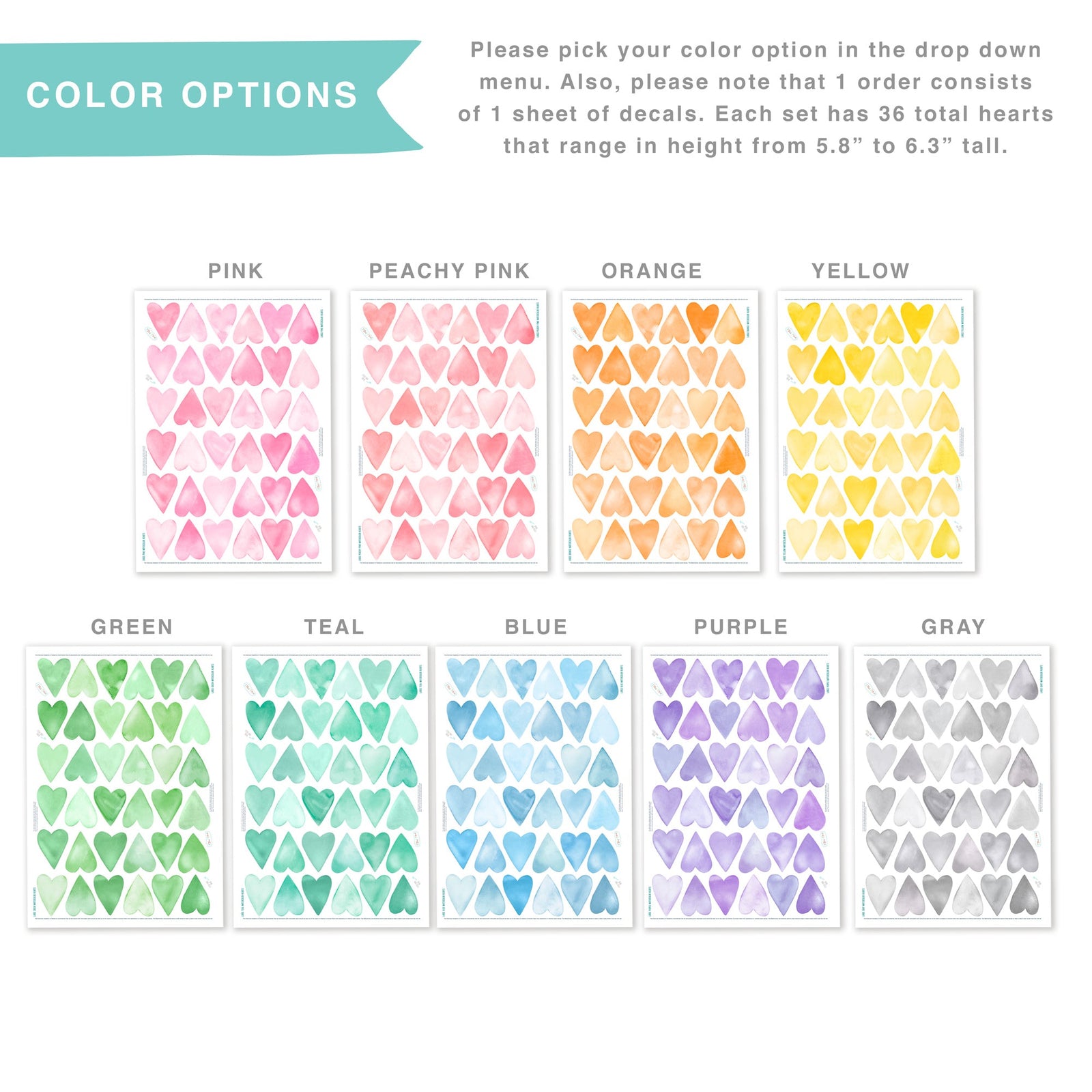 Watercolor Heart Wall Decals - Large