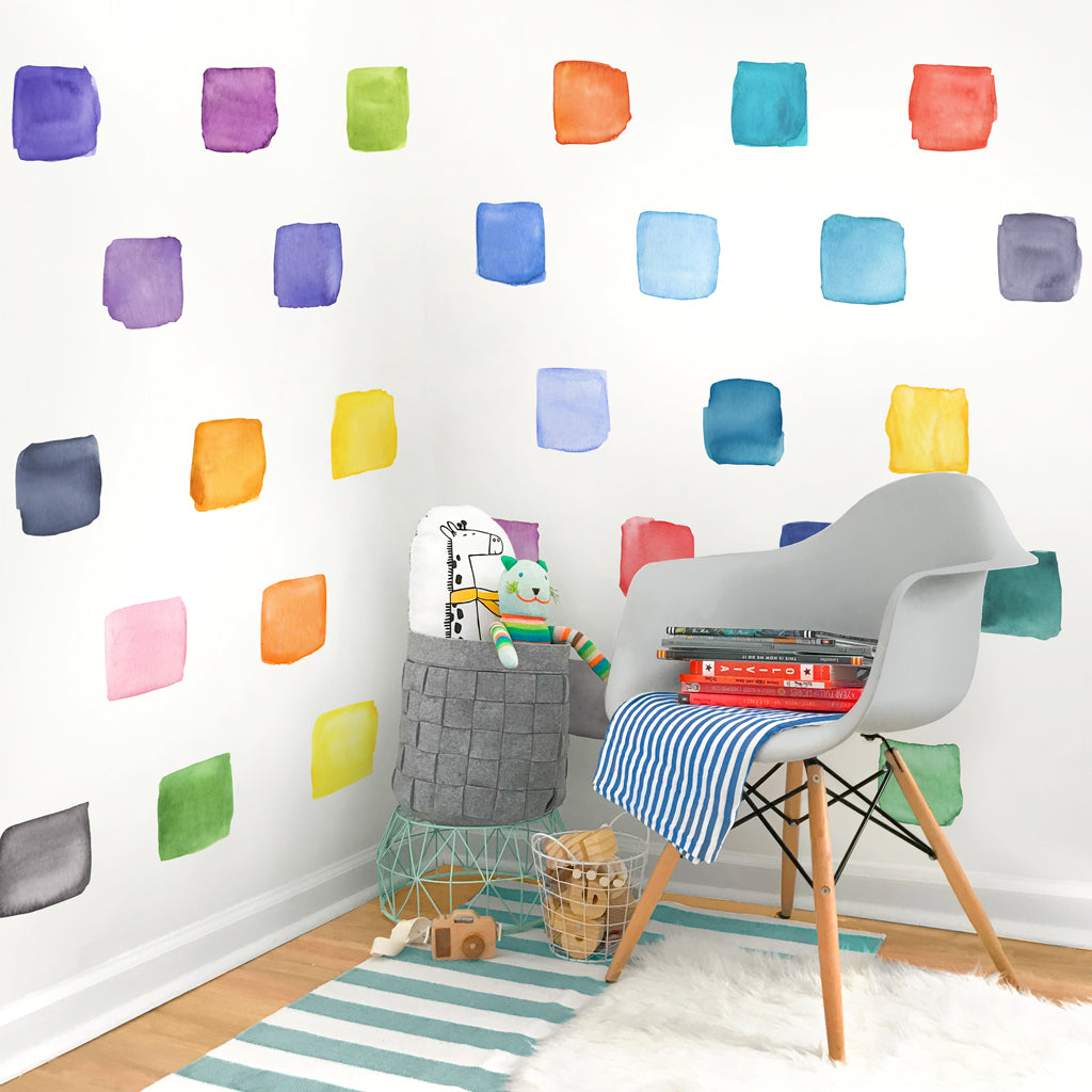 Rainbow Watercolor Square Wall Decal Set - Large