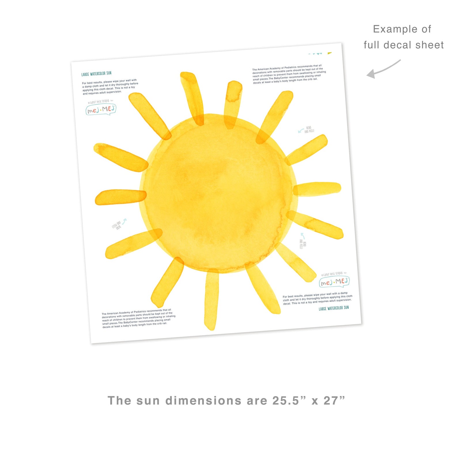 Watercolor Sun Wall Decal - Large