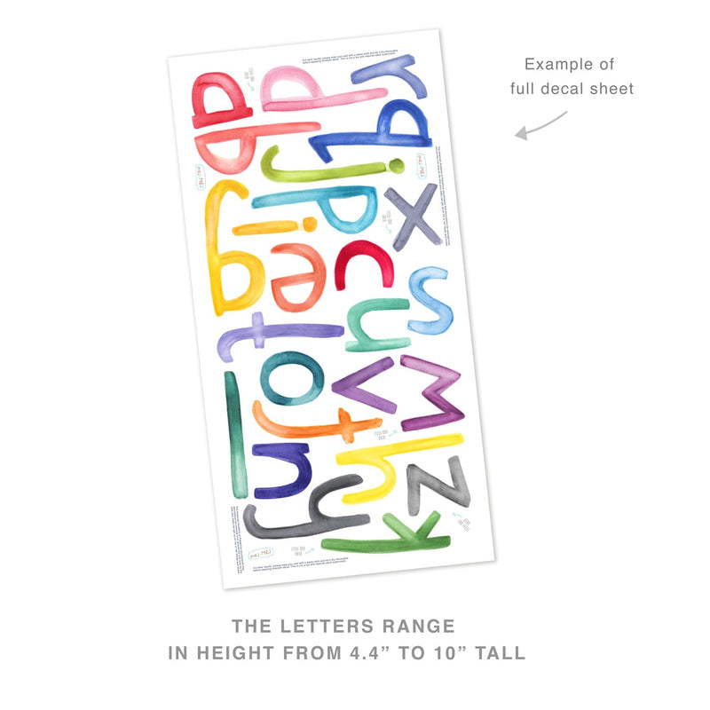 Lowercase Rainbow Watercolor Letters Wall Decal Set