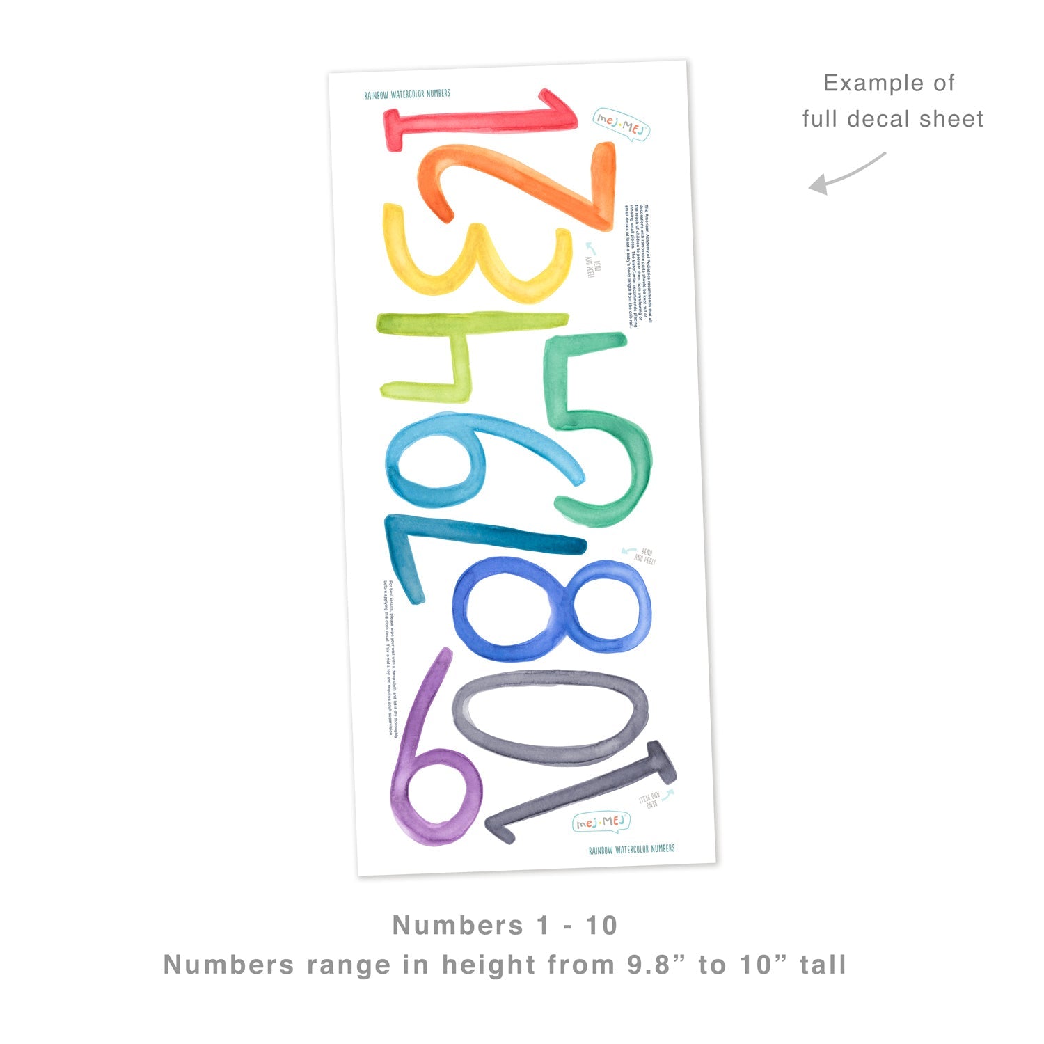 Rainbow Watercolor Number Wall Decals