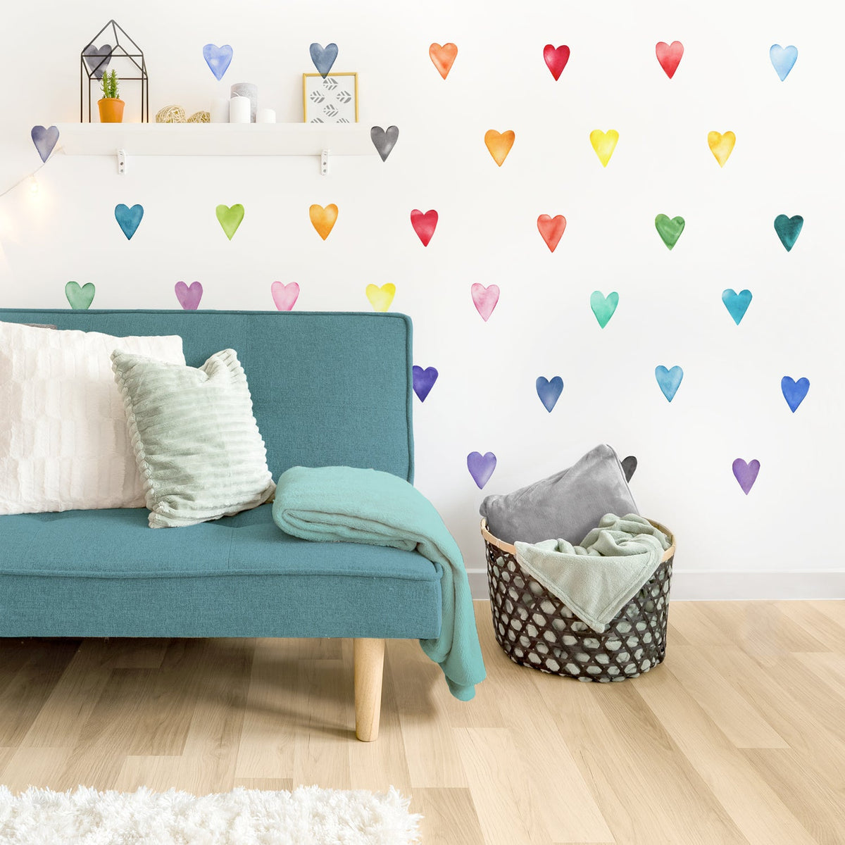 Rainbow Watercolor Heart Wall Decal Set - Small