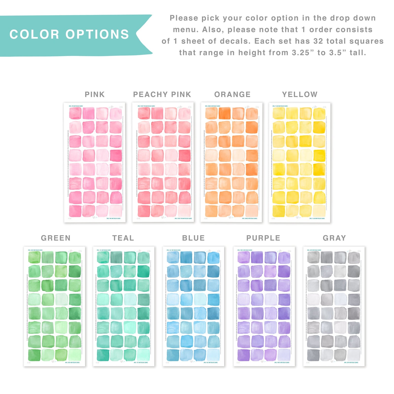 Watercolor Square Wall Decals - Small