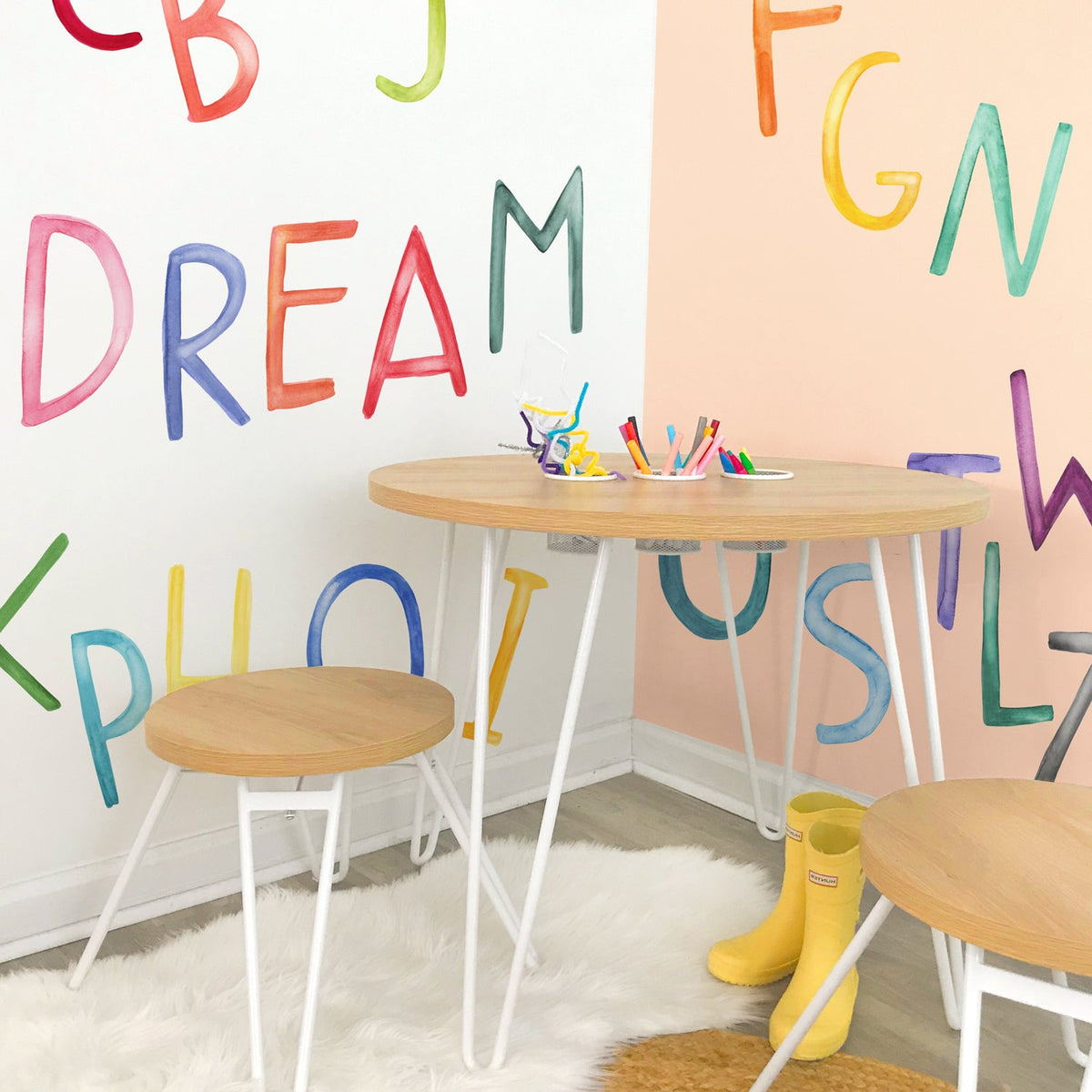 Watercolor ABC Wall Decals, Uppercase Letters Fabric Wall Stickers, Rainbow  Letters Wall Decor, Homeschool Room Decor 