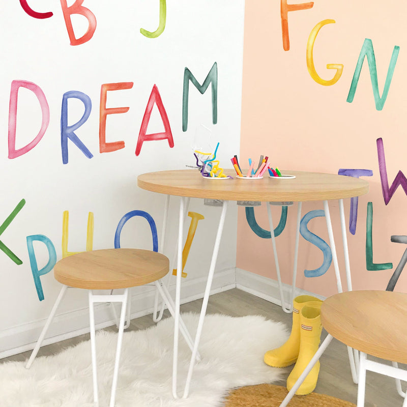 Uppercase Rainbow Watercolor Letters Wall Decal Set