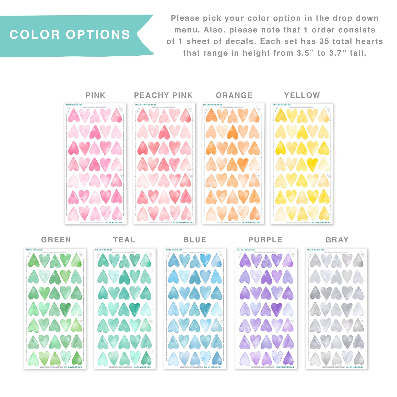 Watercolor Heart Wall Decals - Small