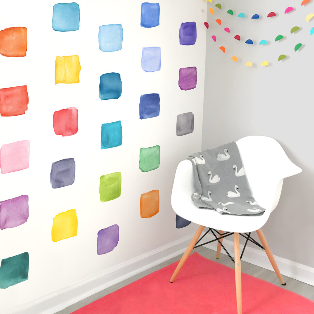 Rainbow Watercolor Square Wall Decals - Large