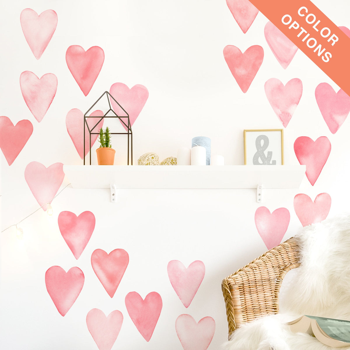 Watercolor Heart Wall Decal Set - Large