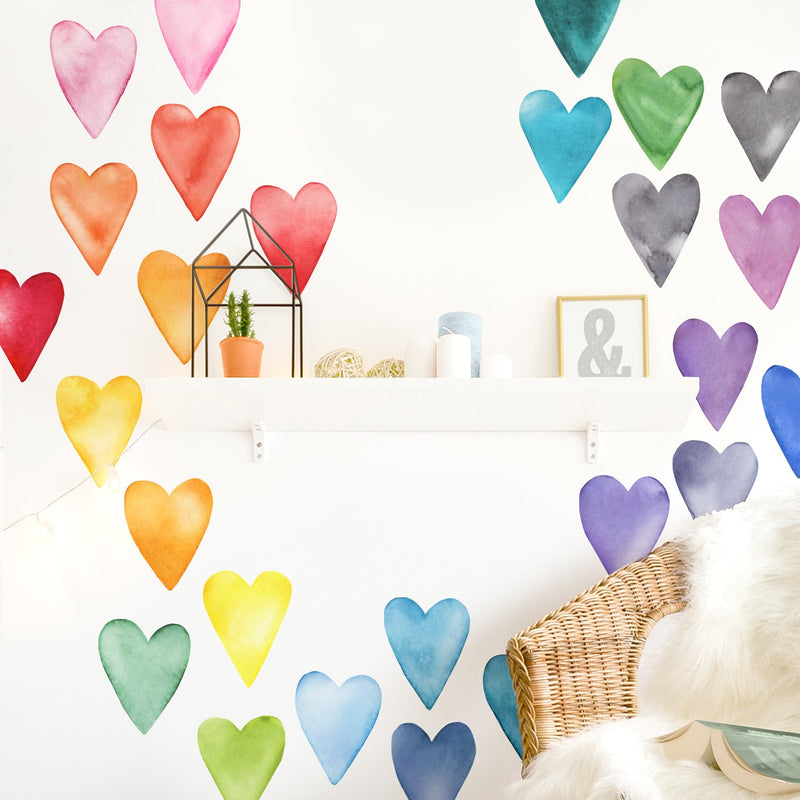 Rainbow Watercolor Heart Wall Decal Set - Large