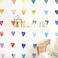 Rainbow Watercolor Heart Wall Decal Set - Small