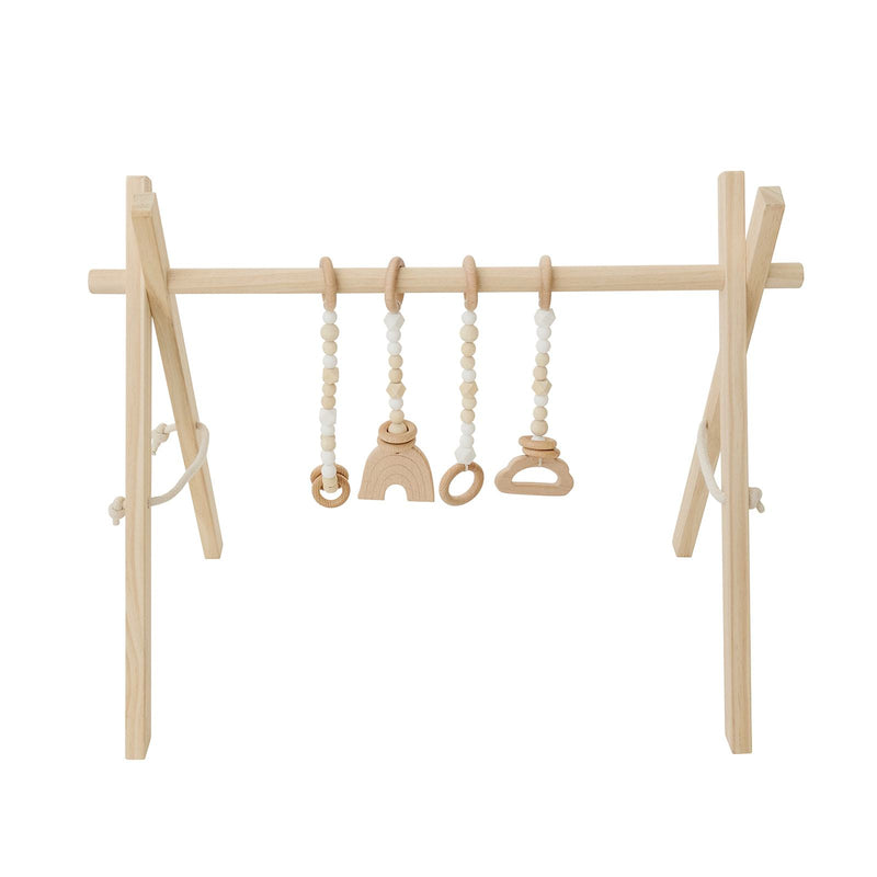 Natural Wooden Play Gym with White Toys - Project Nursery