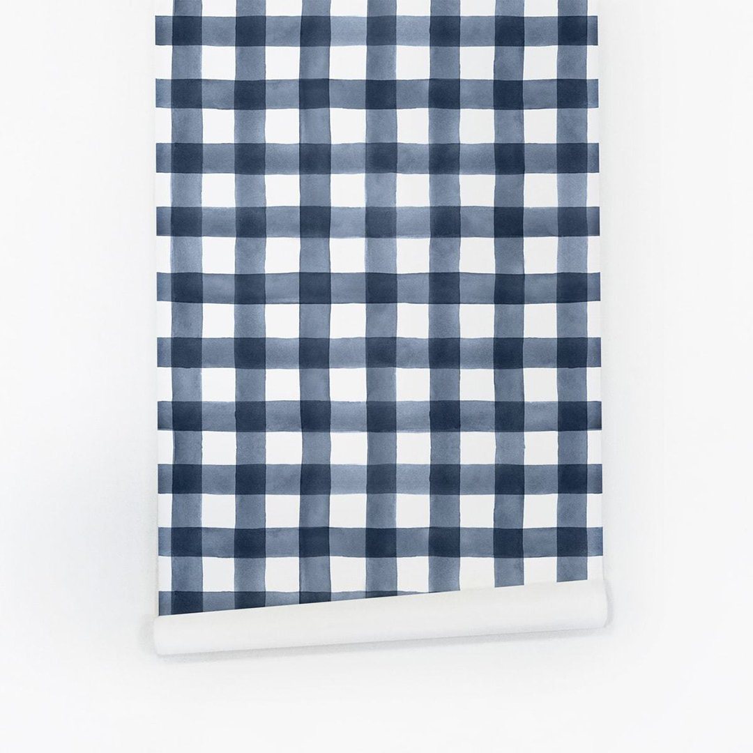 Blue Watercolor Gingham Wallpaper - Project Nursery