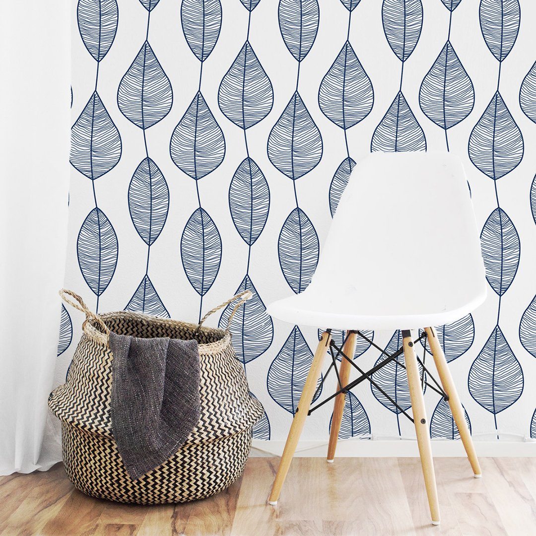 Blue Stripy Leaves Wallpaper - Project Nursery