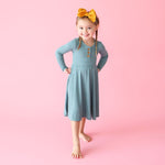 Arctic Waffle Long Sleeve Henley Twirl Dress - Project Nursery