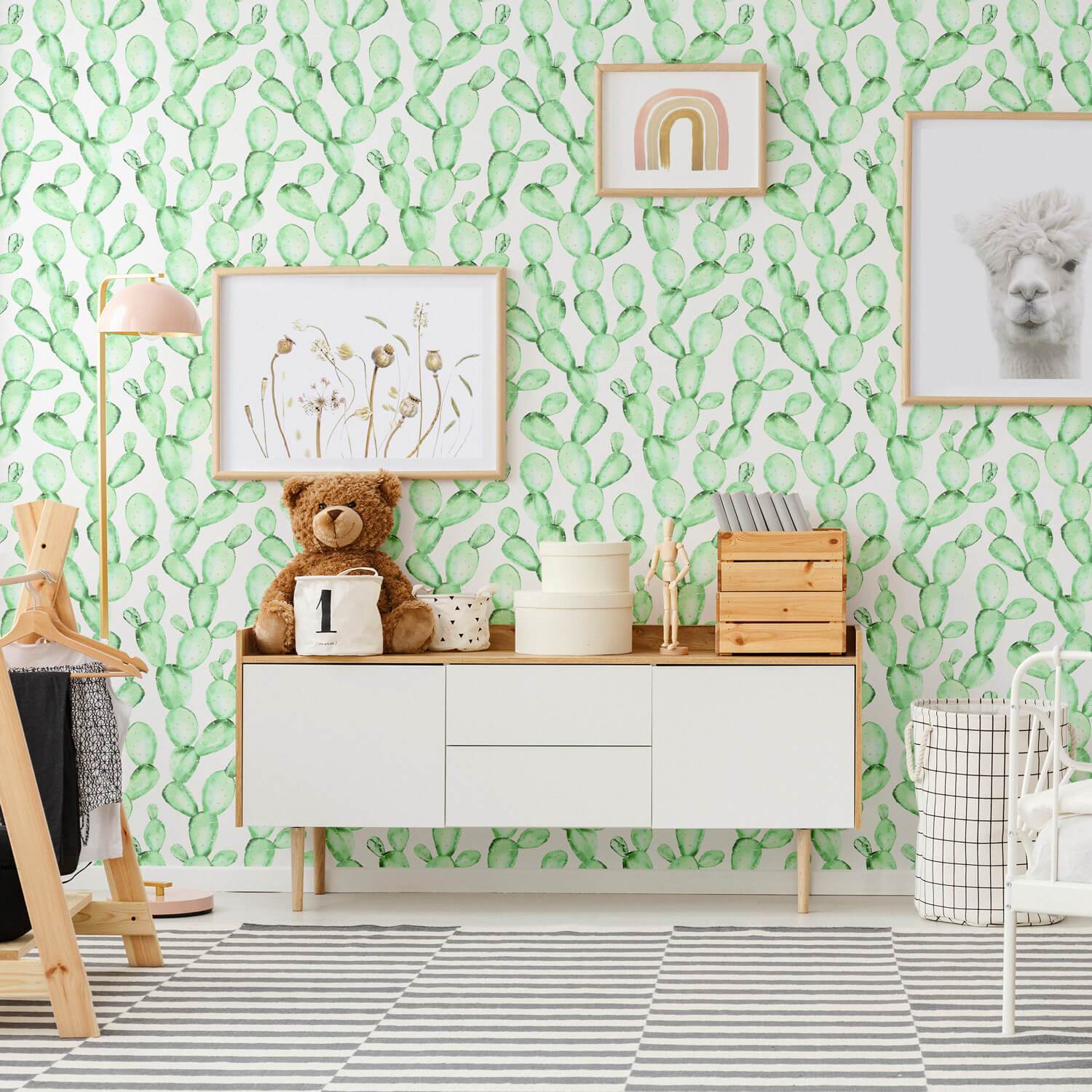 Pastel Watercolor Cactus Wallpaper - Project Nursery