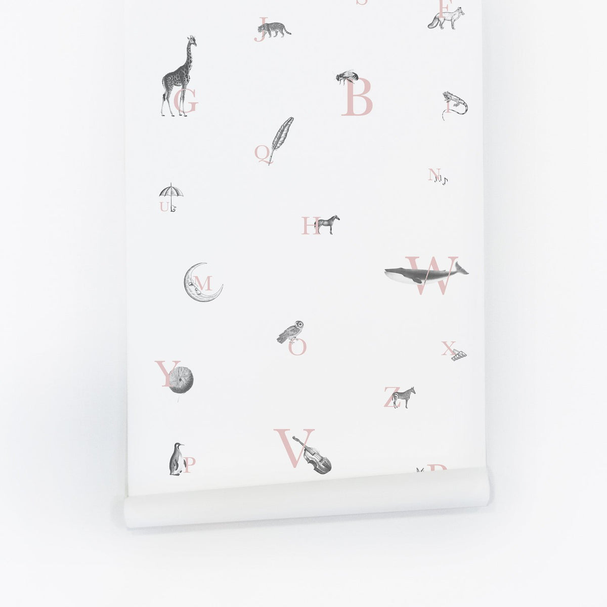 Pink Alphabet Pattern Wallpaper with Illustrations - Project Nursery