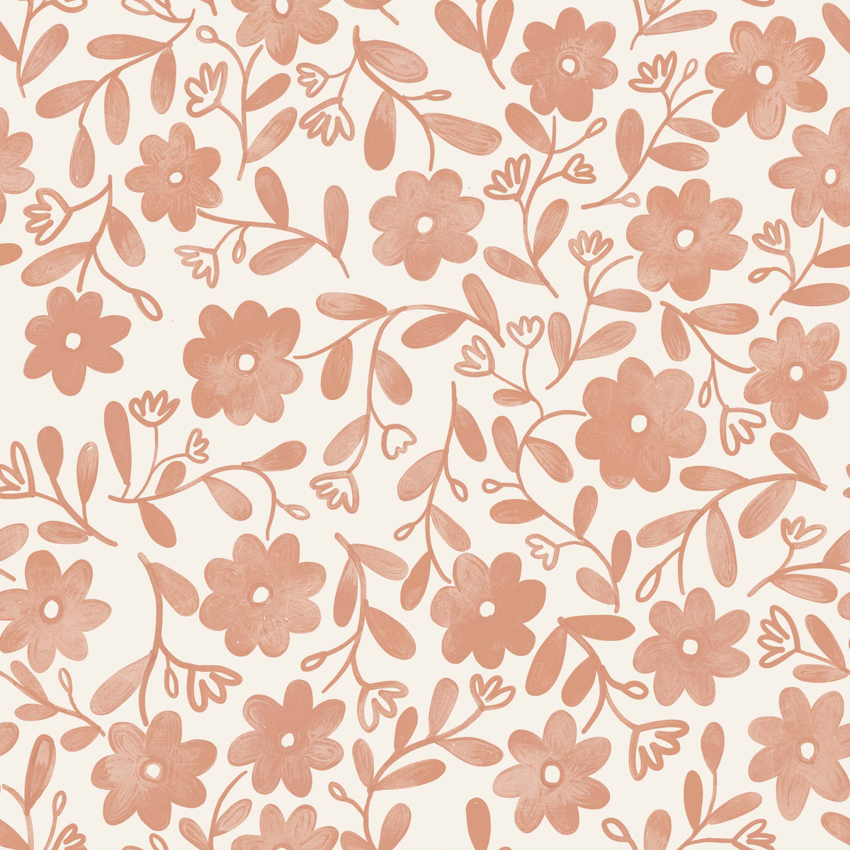 A section of floral wallpaper featuring a pattern with various flowers in shades of pink, blue, and yellow on a white background.
