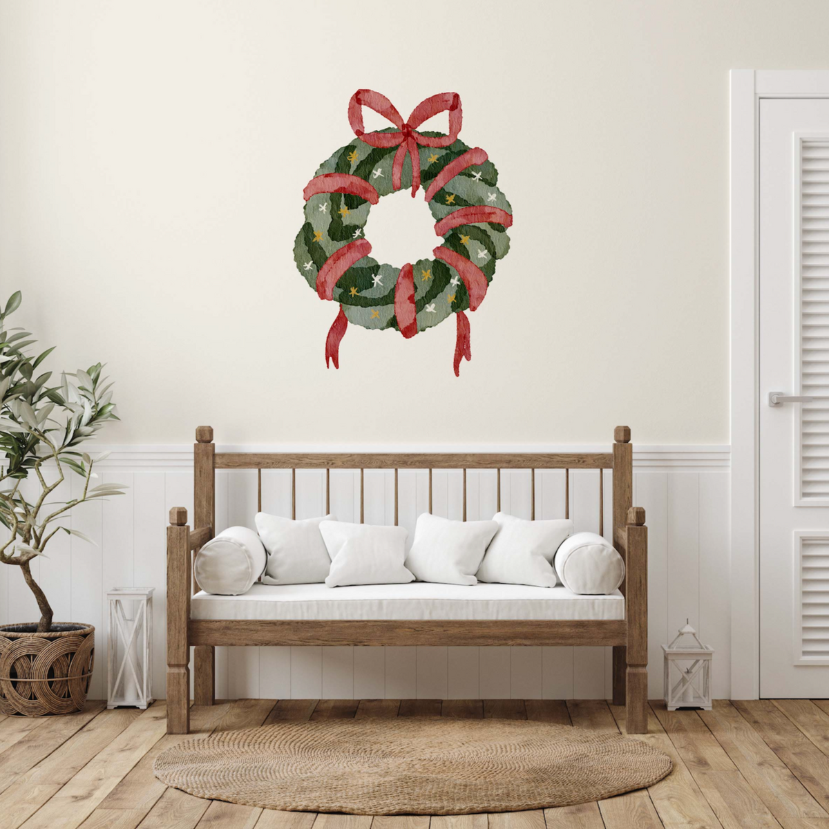 Large Bow Holiday Wreath Individual Wall Decal