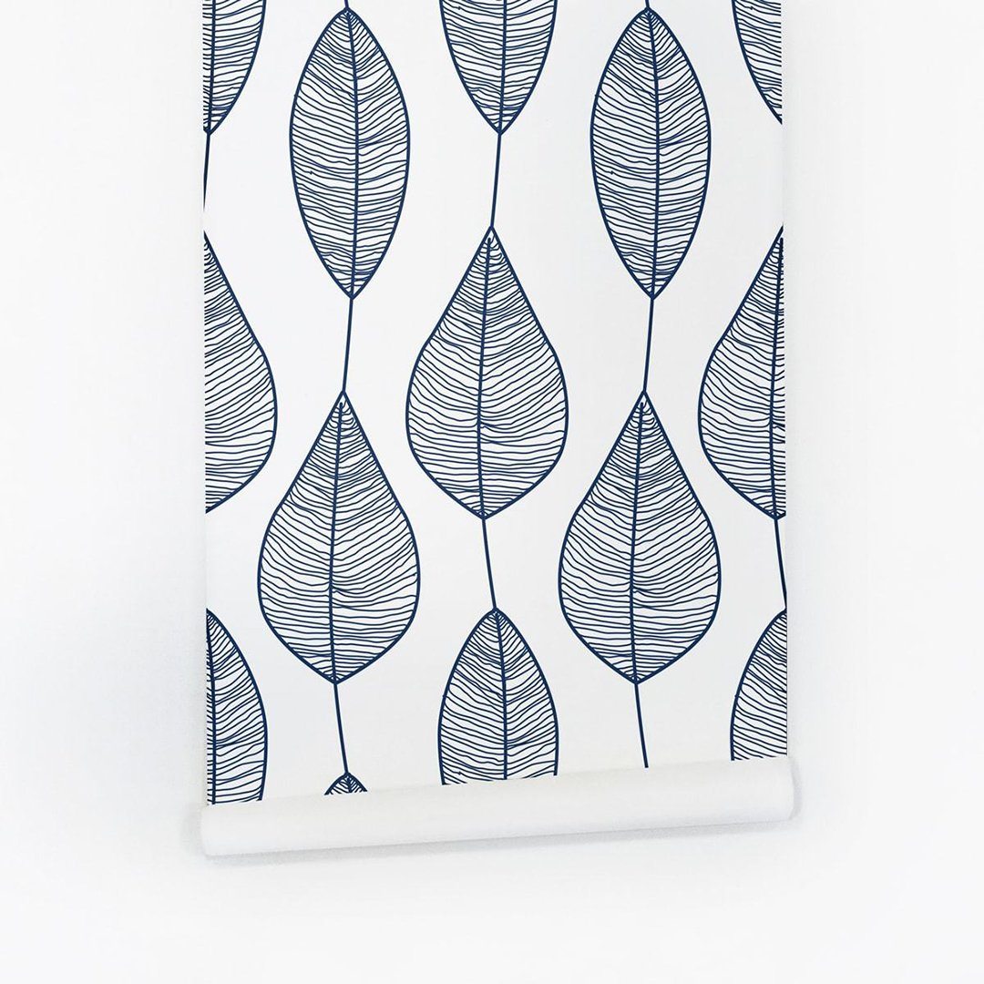 Blue Stripy Leaves Wallpaper - Project Nursery