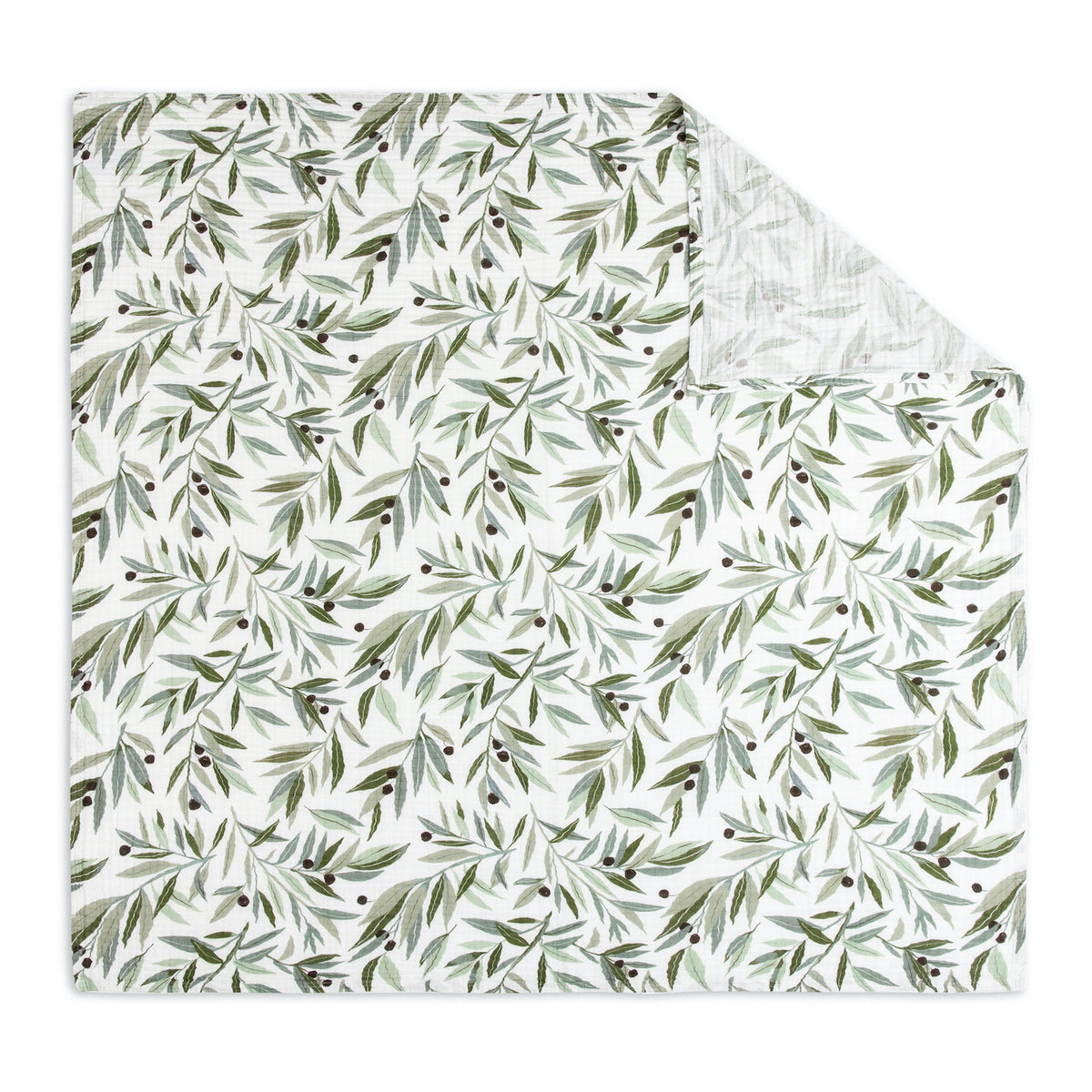 Olive Branches Swaddle in GOTS Certified Organic Muslin Cotton