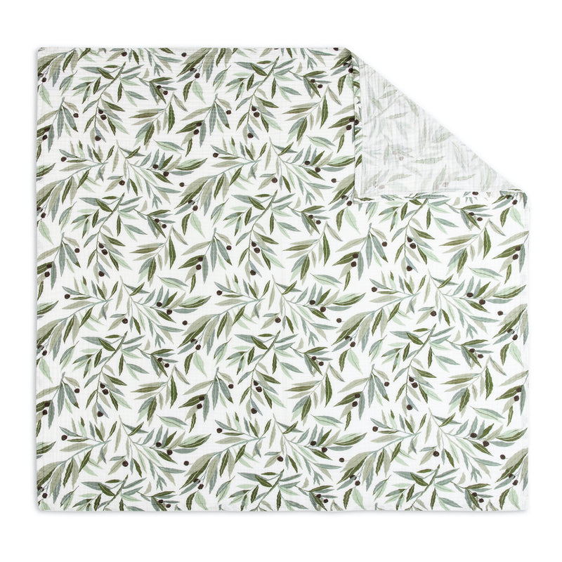 Olive Branches Swaddle in GOTS Certified Organic Muslin Cotton
