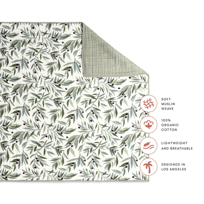 Olive Branches Quilt in 3-Layer GOTS Certified Organic Muslin Cotton