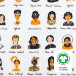 Women In History Mini Crib Sheet in GOTS Certified Organic Muslin Cotton
