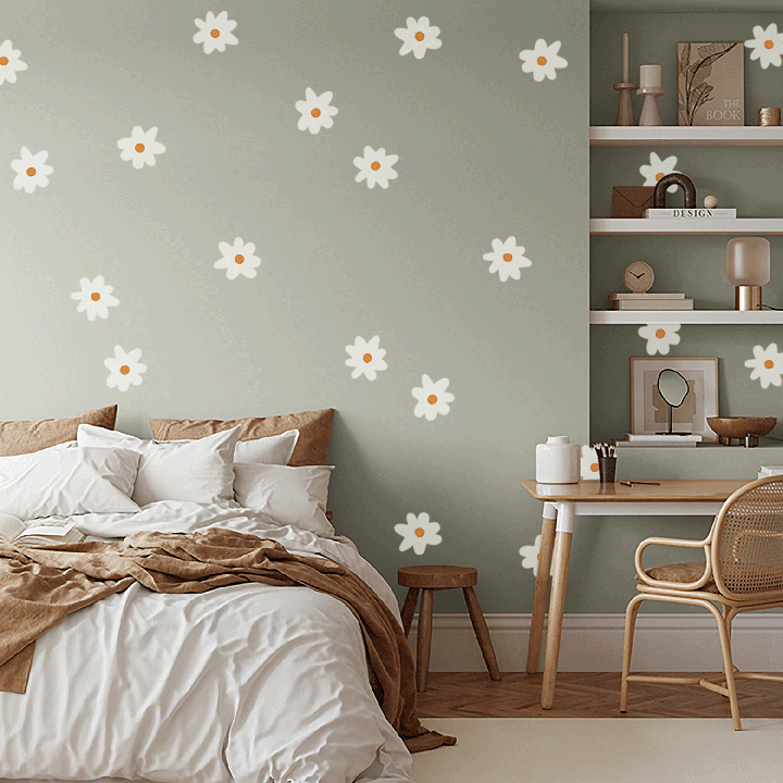 Whimsy daisy wall decals bedroom - white