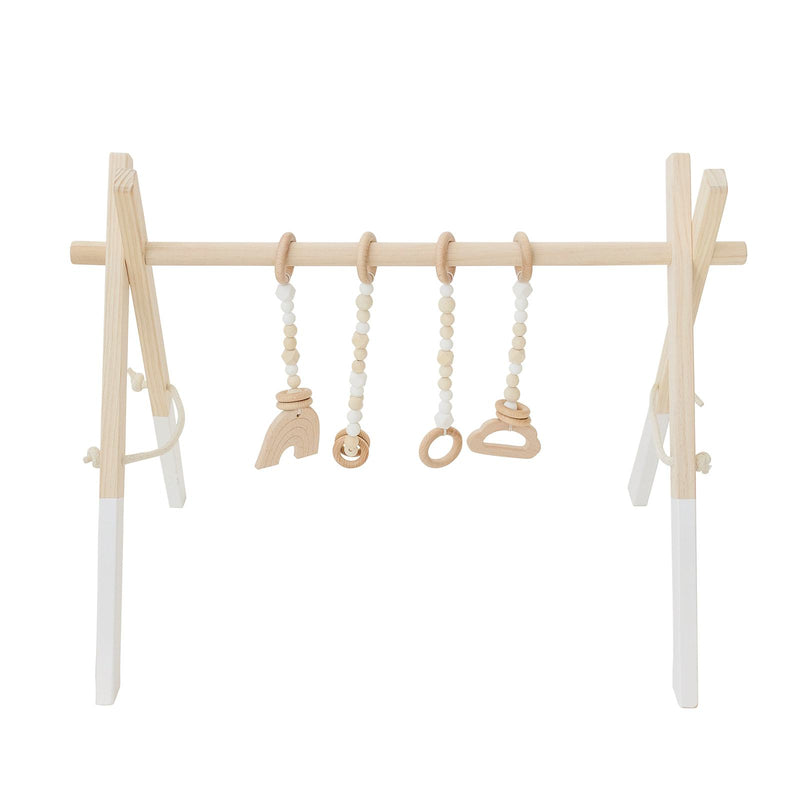 Natural Wooden Play Gym with White Toys - Project Nursery