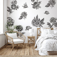 Black + White Flowers Wall Decal Set