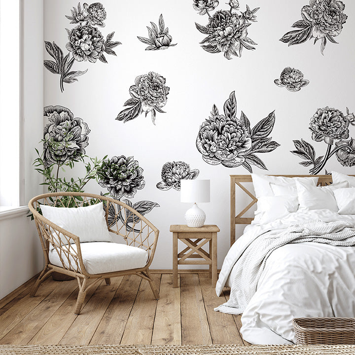 Black + White Flower Wall Decals