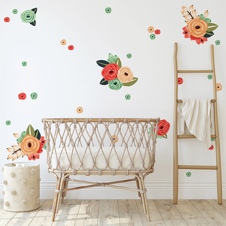 Coral/Teal/Peach Graphic Flower Wall Decal Set
