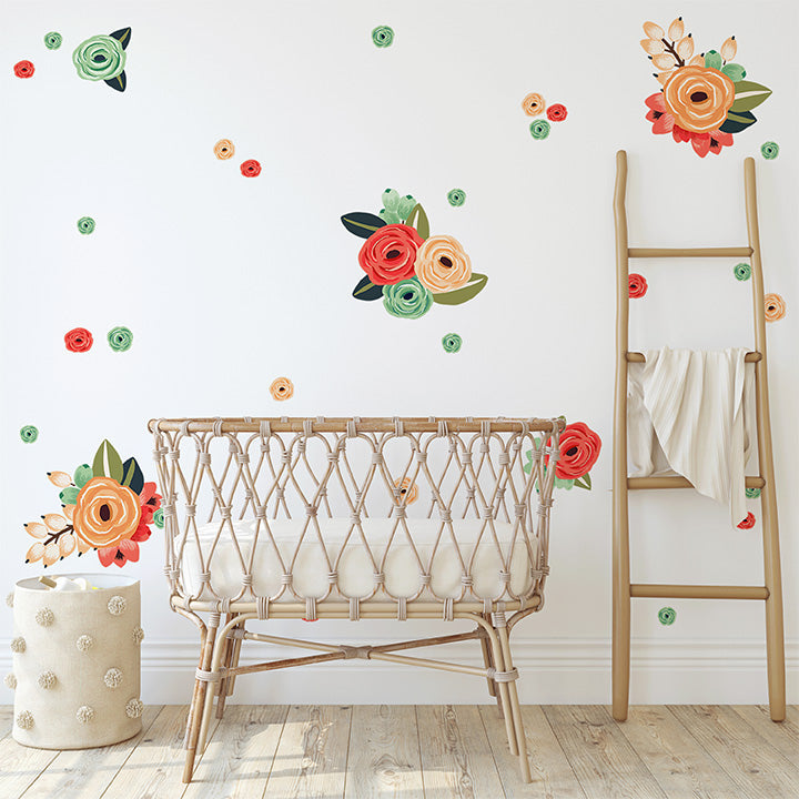 Coral/Teal/Peach Graphic Flower Wall Decals