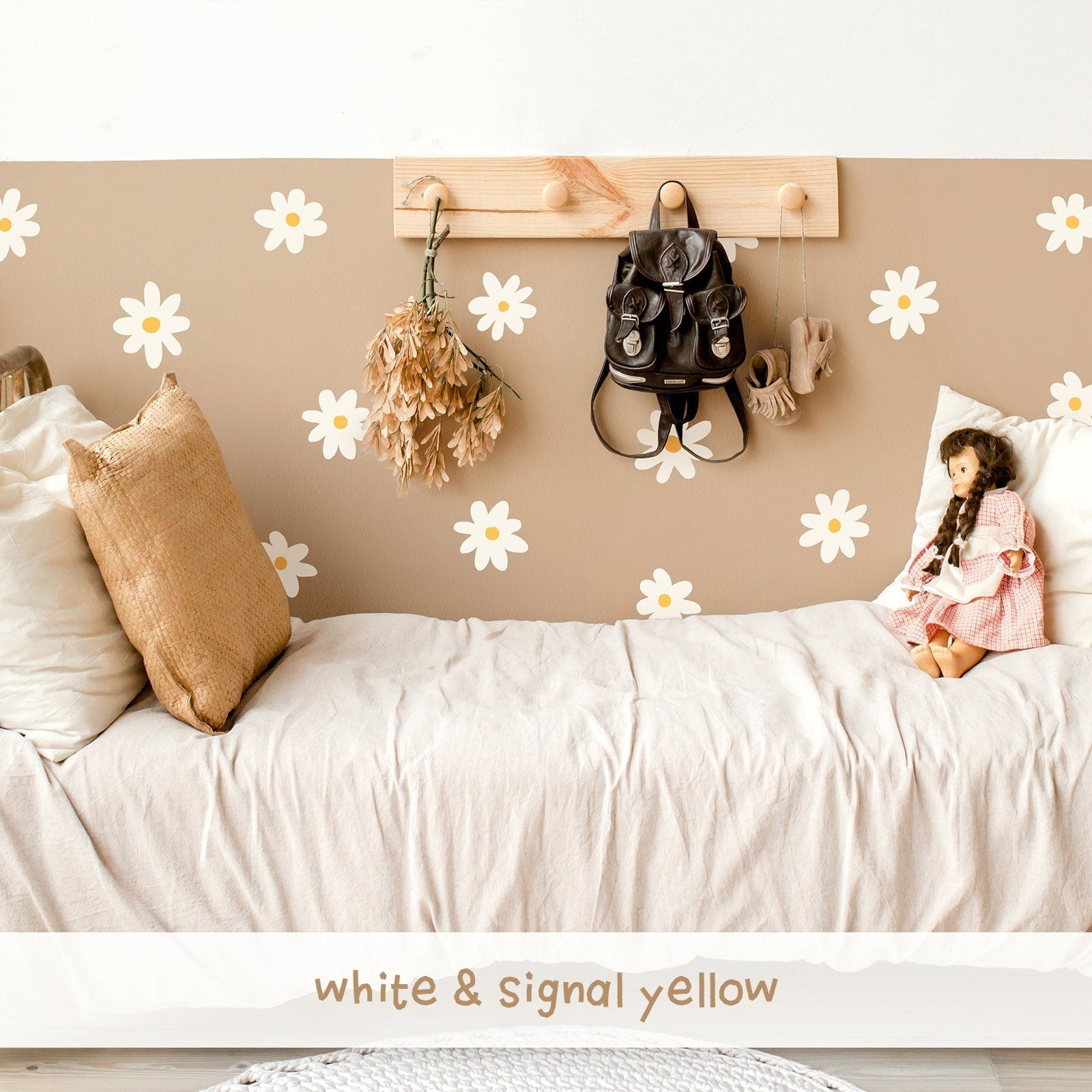 Daisy flower wall decal white & signal yellow